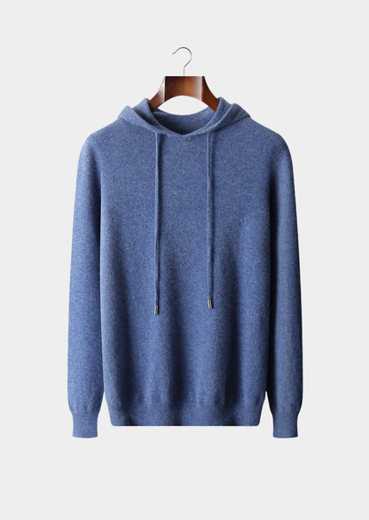 Pure Extra-Fine Merino Wool Sea Blue Leisure Hoodie | Solmar
