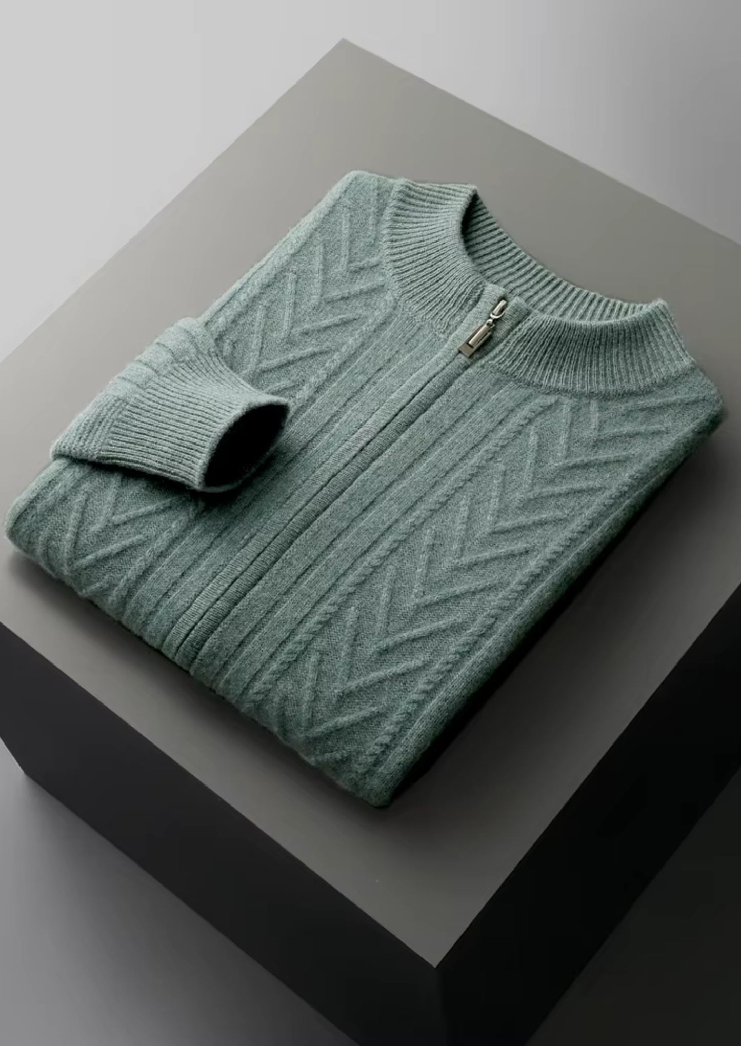 Cárdigan Estampado con Cremallera de Lana Merino Extrafina Pura