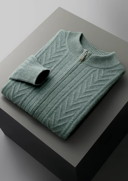Cárdigan Estampado con Cremallera de Lana Merino Extrafina Pura