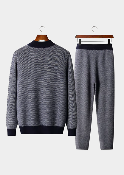 Pure Extra-Fine Merino Wool Navy Blue Herringbone Set | Solmar