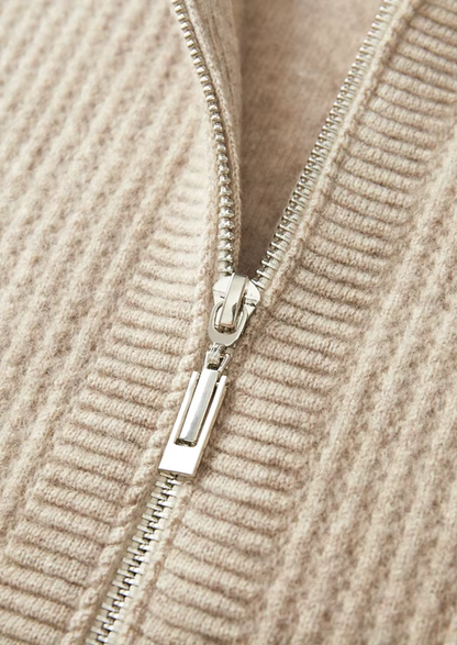 Pure Extra-Fine Merino Wool Ribbed Zipper Hoodie | Solmar