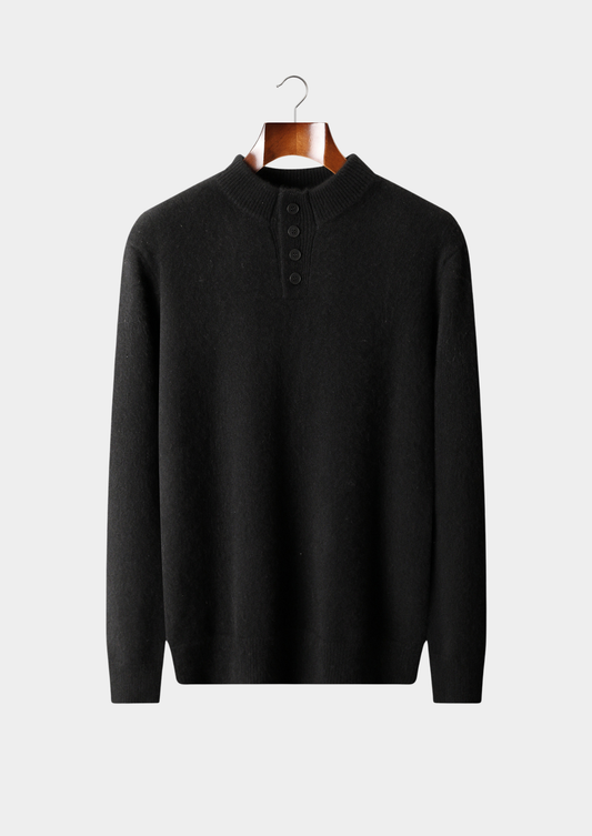 Pure Cashmere Black Button Sweater | Solmar