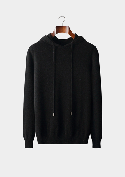 Pure Extra-Fine Merino Wool Black Leisure Hoodie | Solmar