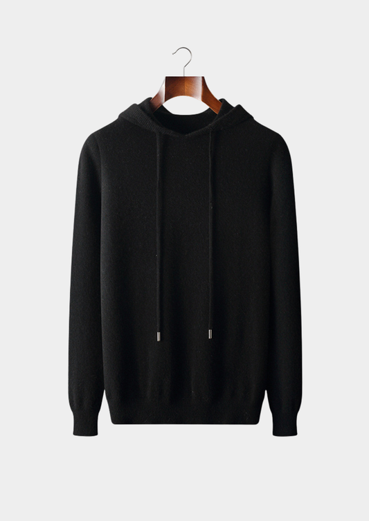 Pure Extra-Fine Merino Wool Black Leisure Hoodie | Solmar