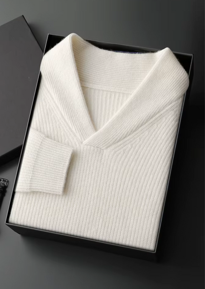 Premium Cashmere Ribbed V-Neck Sweater | Solmar