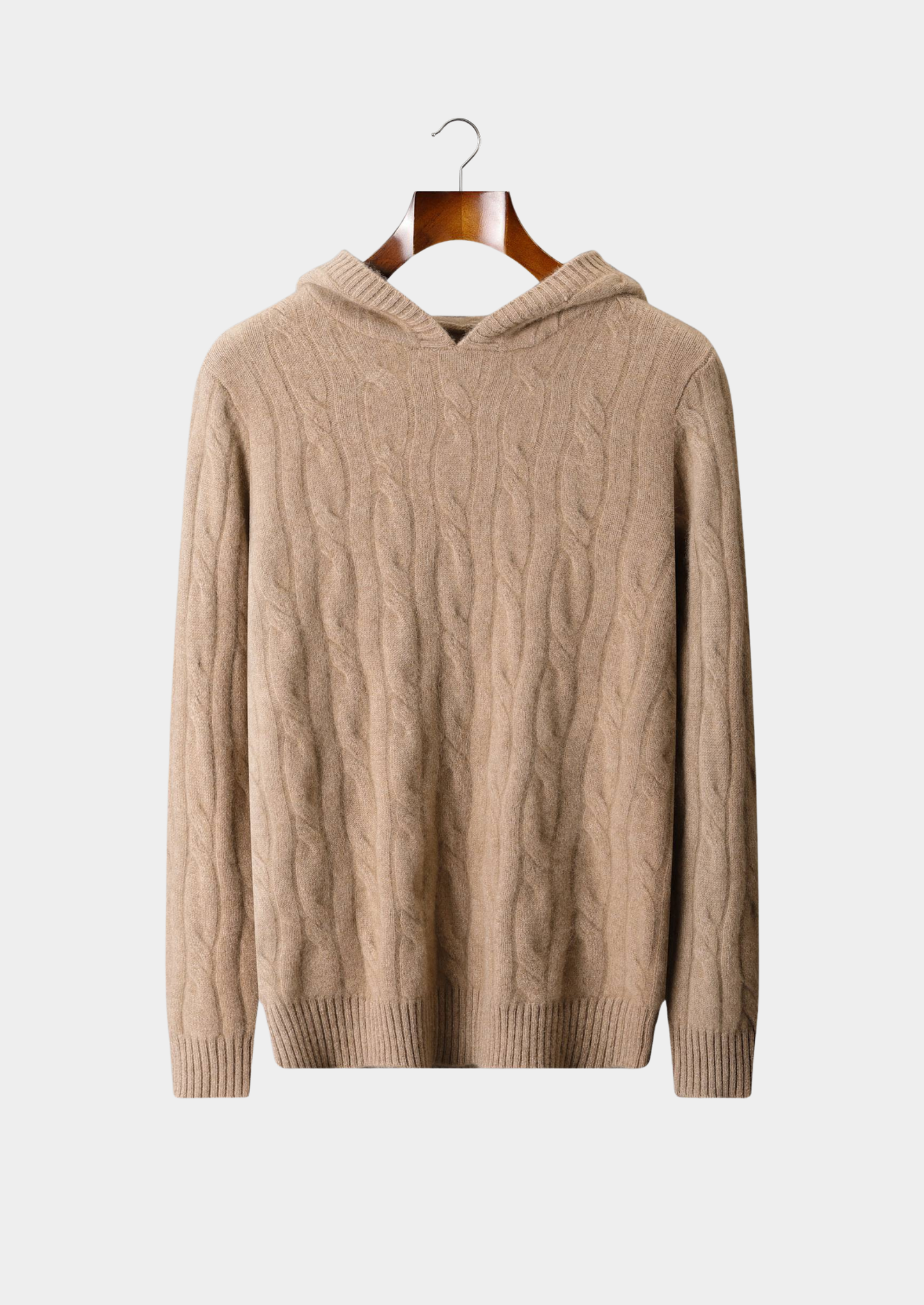 Pure Cashmere Sand Cable Knit Hoodie | Solmar