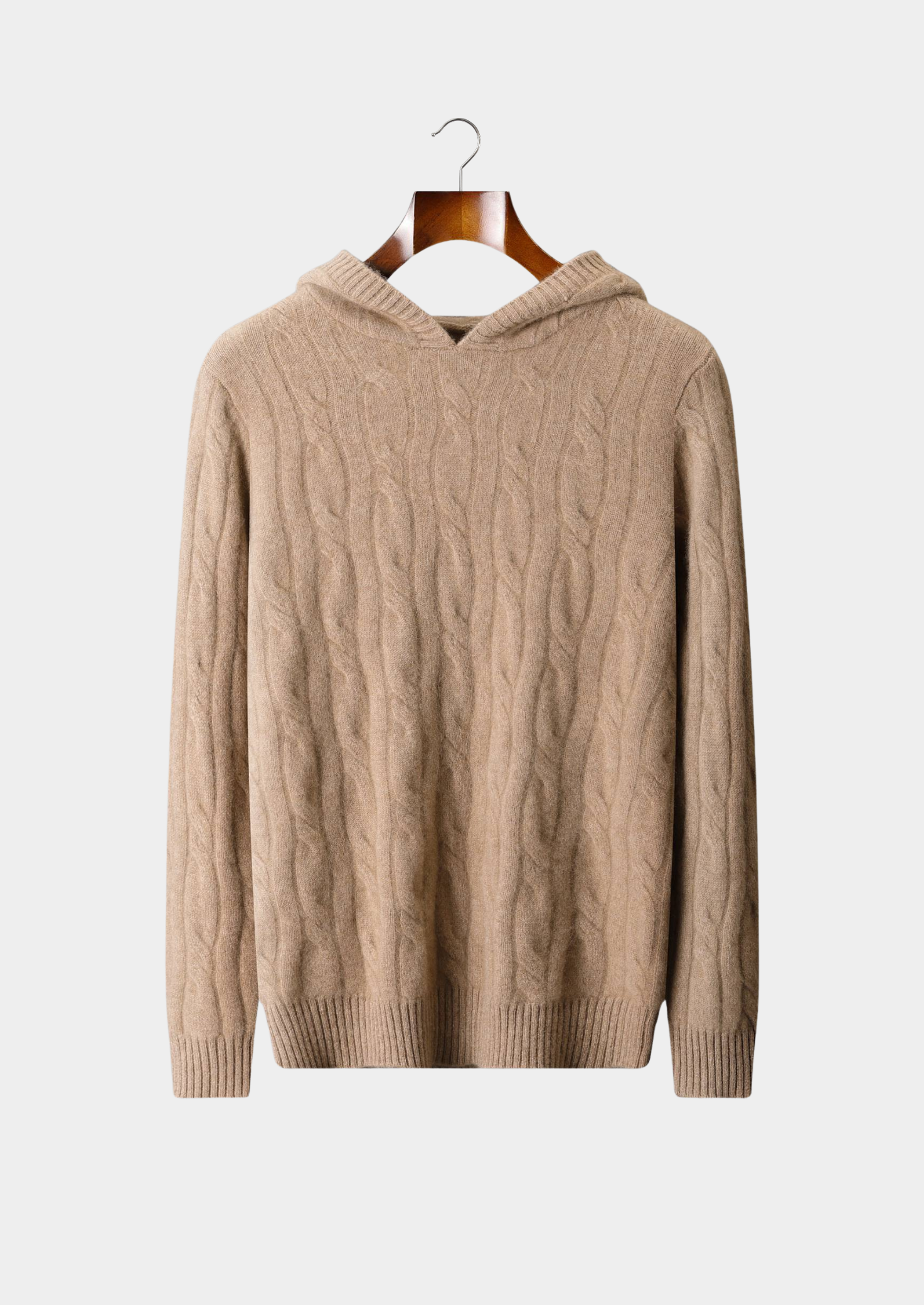 Pure Cashmere Sand Cable Knit Hoodie | Solmar