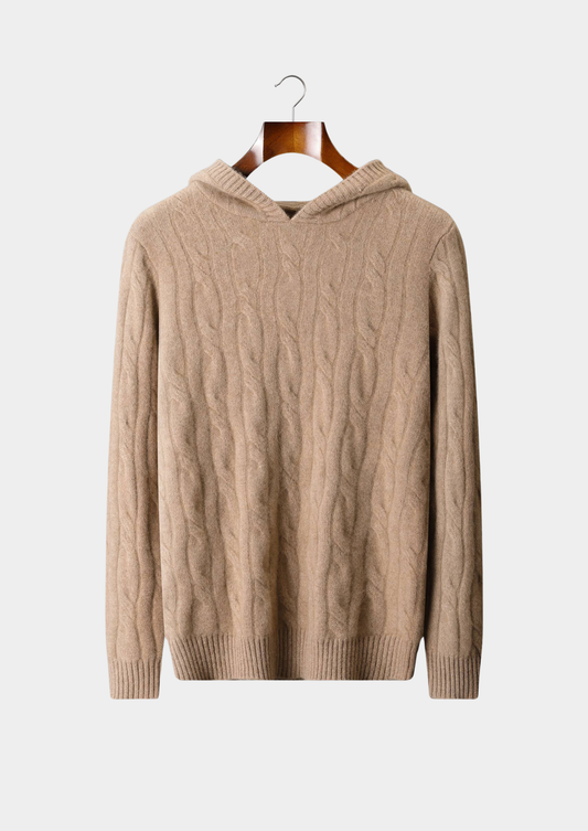 Pure Cashmere Sand Cable Knit Hoodie | Solmar