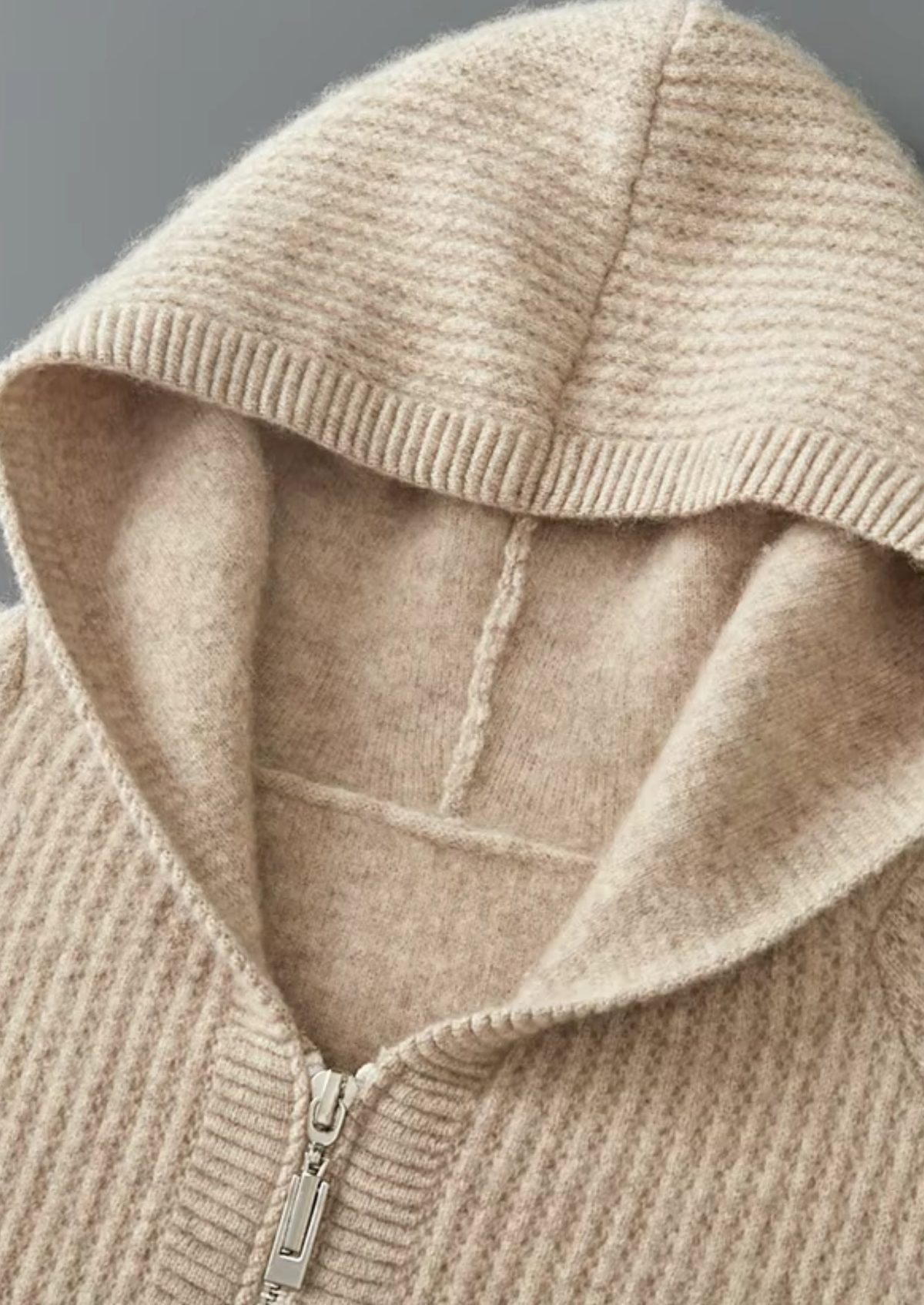 Pure Extra-Fine Merino Wool Ribbed Zipper Hoodie | Solmar