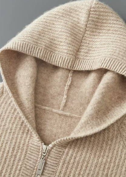 Pure Extra-Fine Merino Wool Ribbed Zipper Hoodie | Solmar