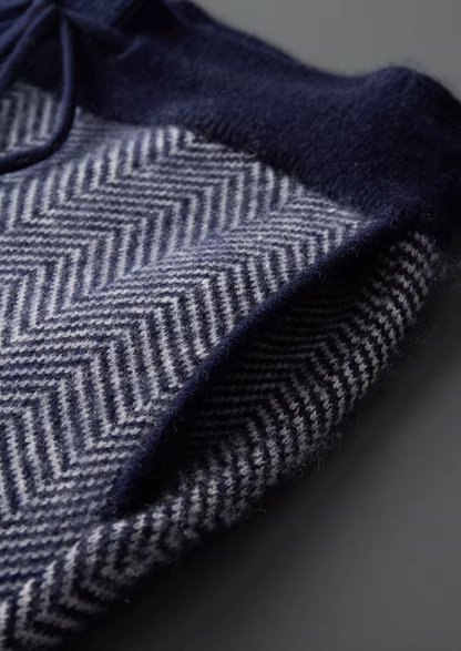 Pure Extra-Fine Merino Wool Navy Blue Herringbone Set | Solmar