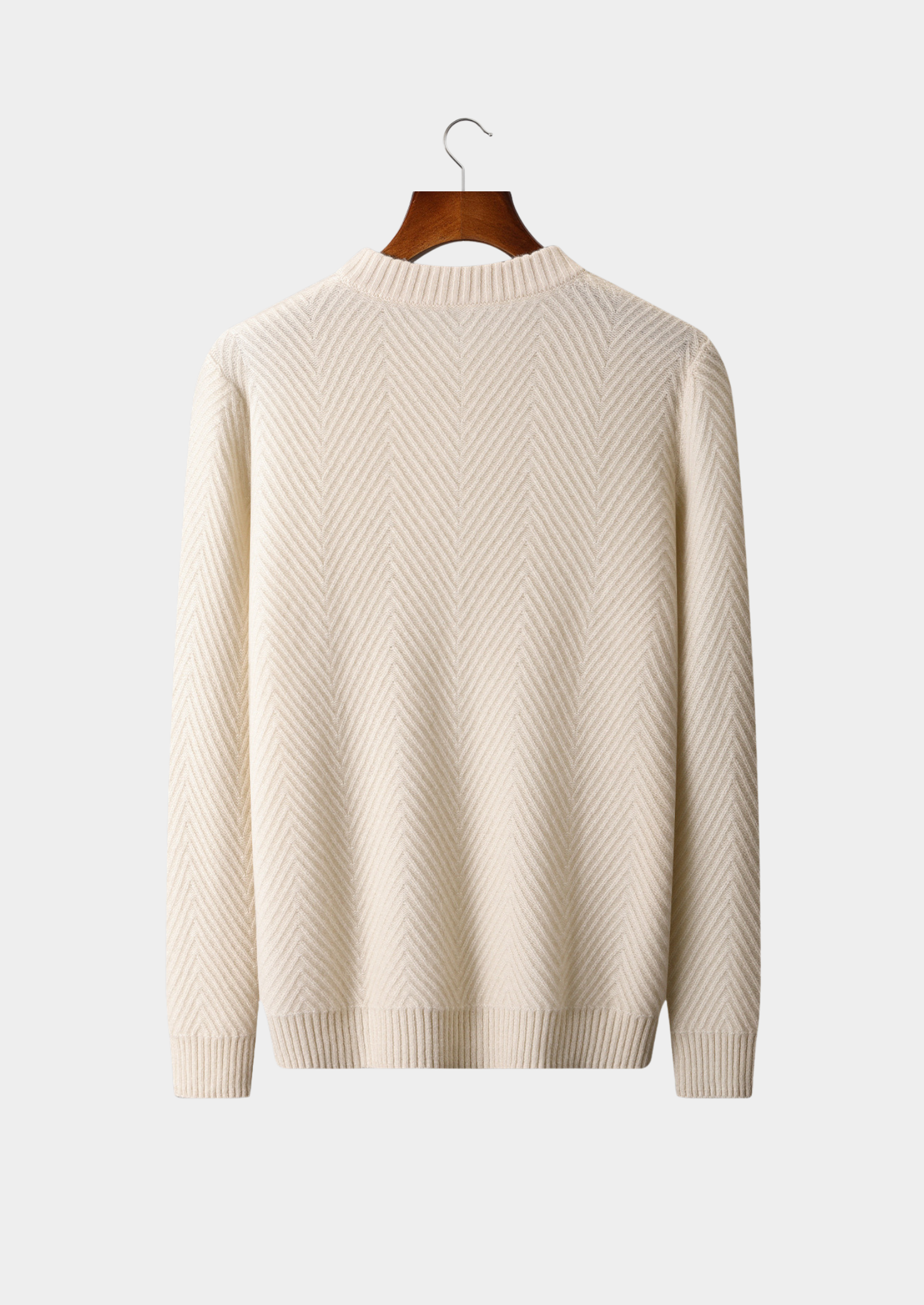 Pure Cashmere Ivory Herringbone Crewneck | Solmar