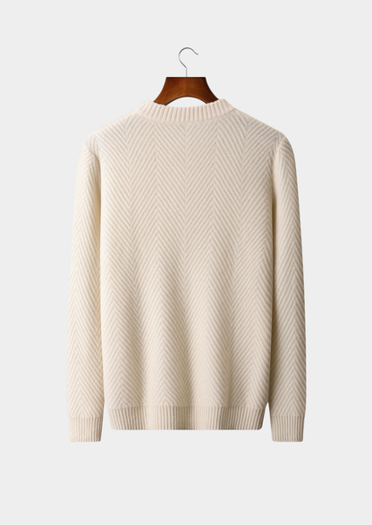 Pure Cashmere Ivory Herringbone Crewneck | Solmar
