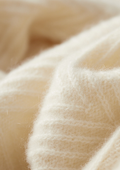 Pure Cashmere Ivory Herringbone Crewneck | Solmar