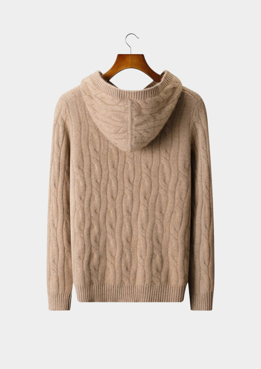 Pure Cashmere Sand Cable Knit Hoodie | Solmar