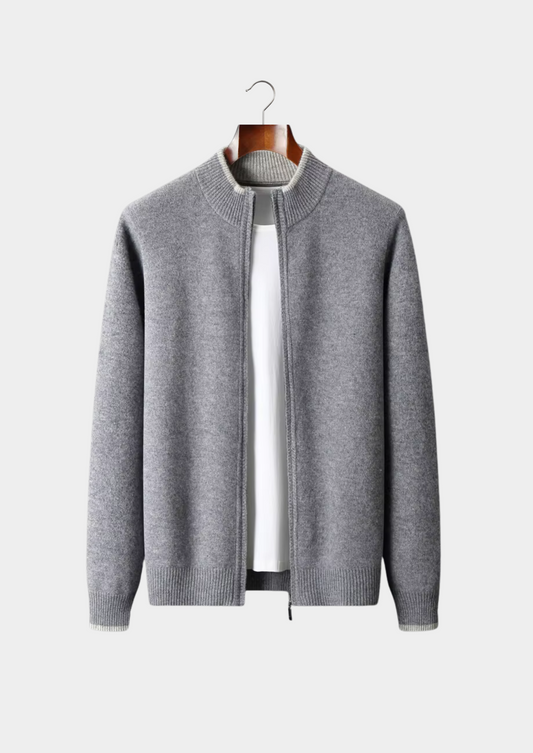 Pure Extra-Fine Merino Wool Two-Tone Zip Cardigan | Solmar