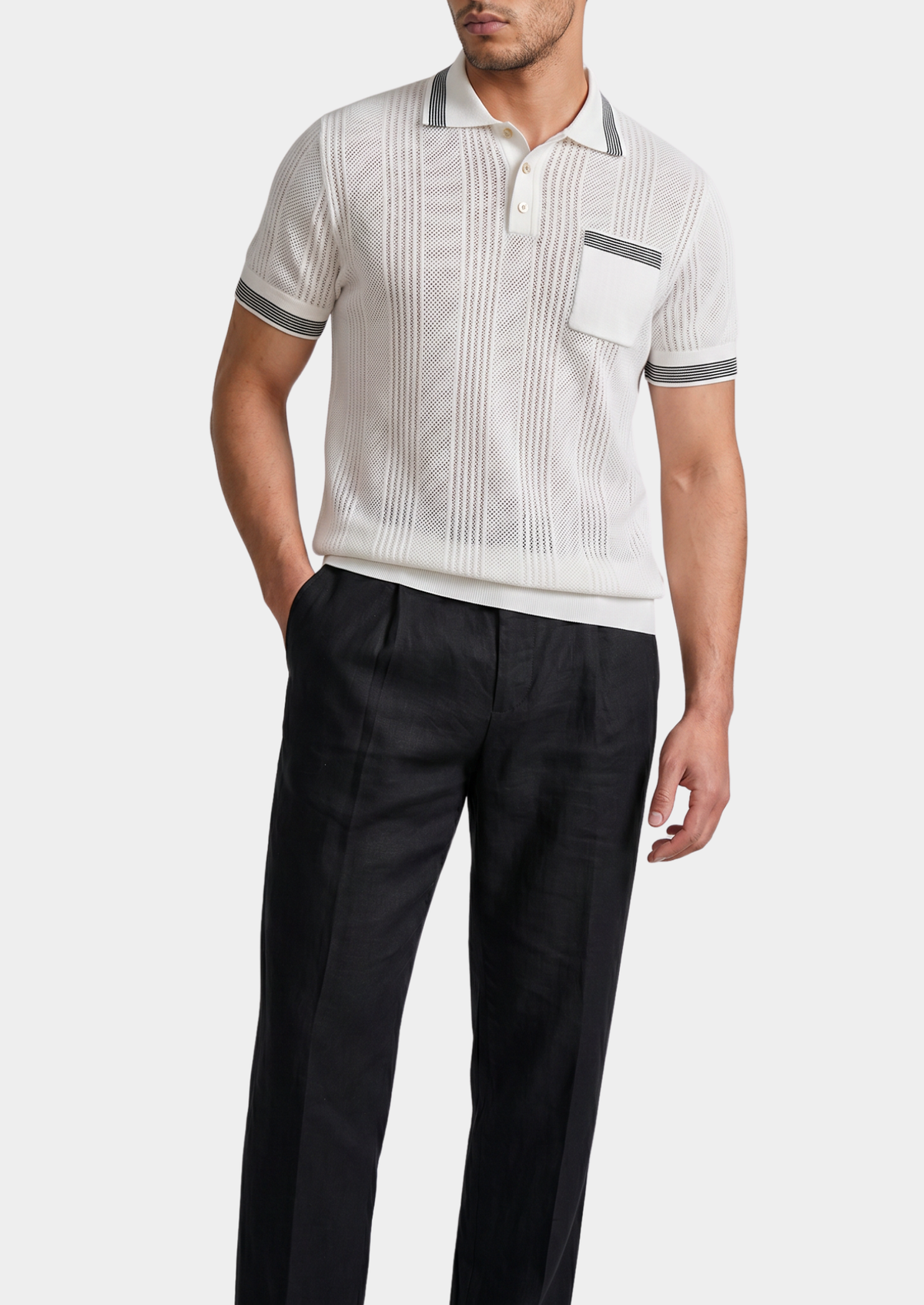 Leon White Open Knit Lightweight Polo | Solmar