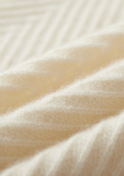 Pure Cashmere Ivory Herringbone Crewneck | Solmar