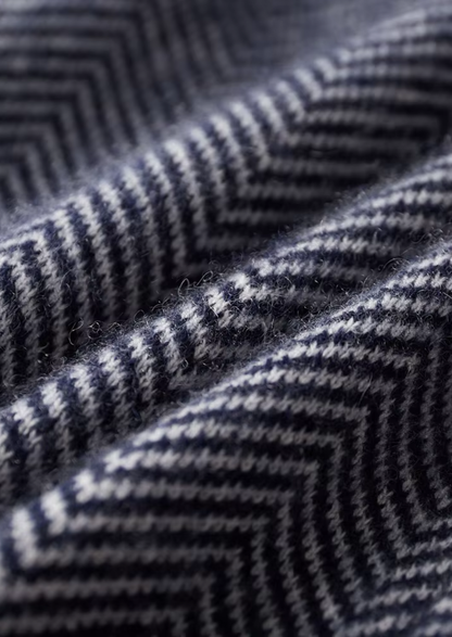 Pure Extra-Fine Merino Wool Navy Blue Herringbone Set | Solmar