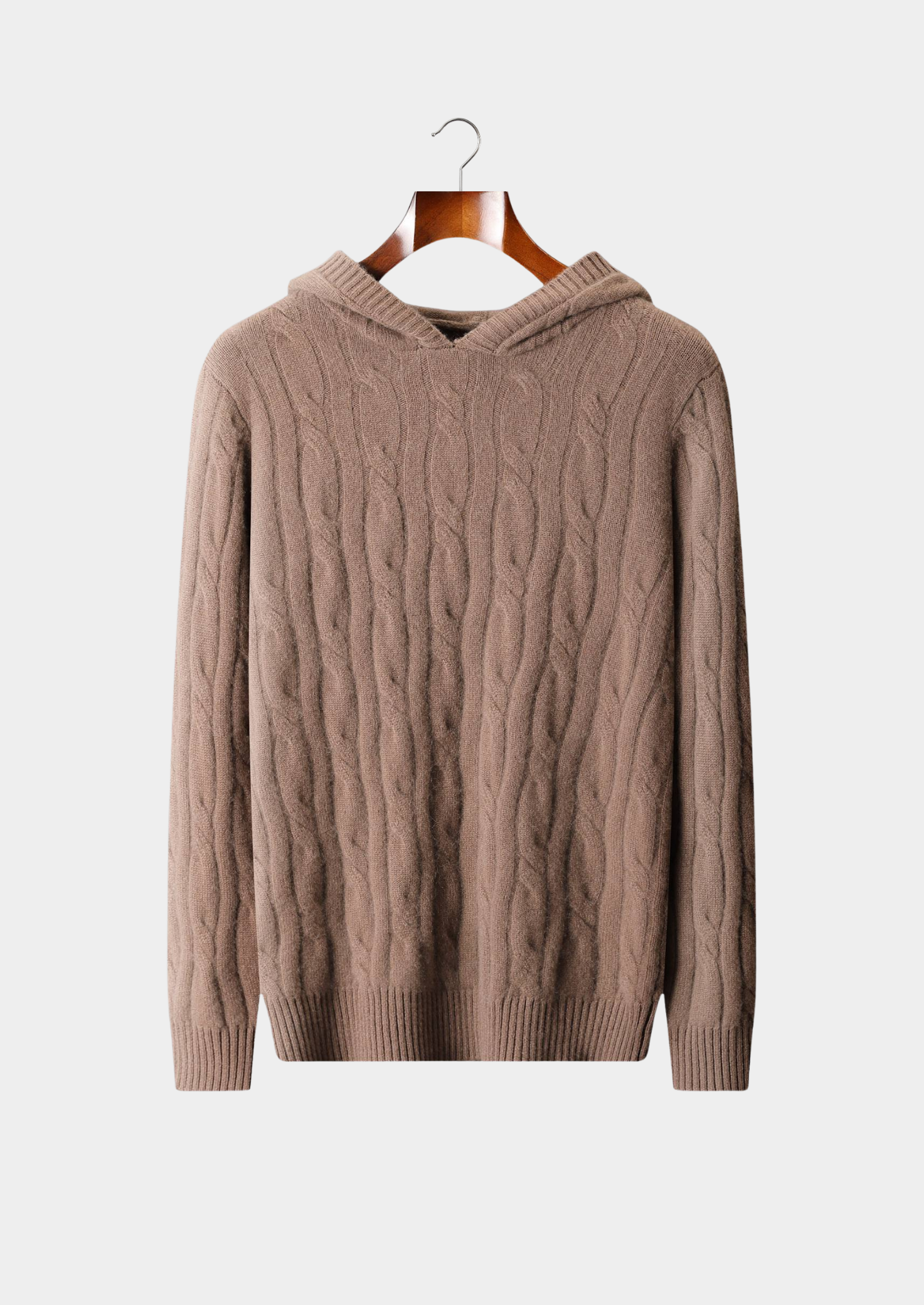 Pure Cashmere Beige Cable Knit Hoodie | Solmar