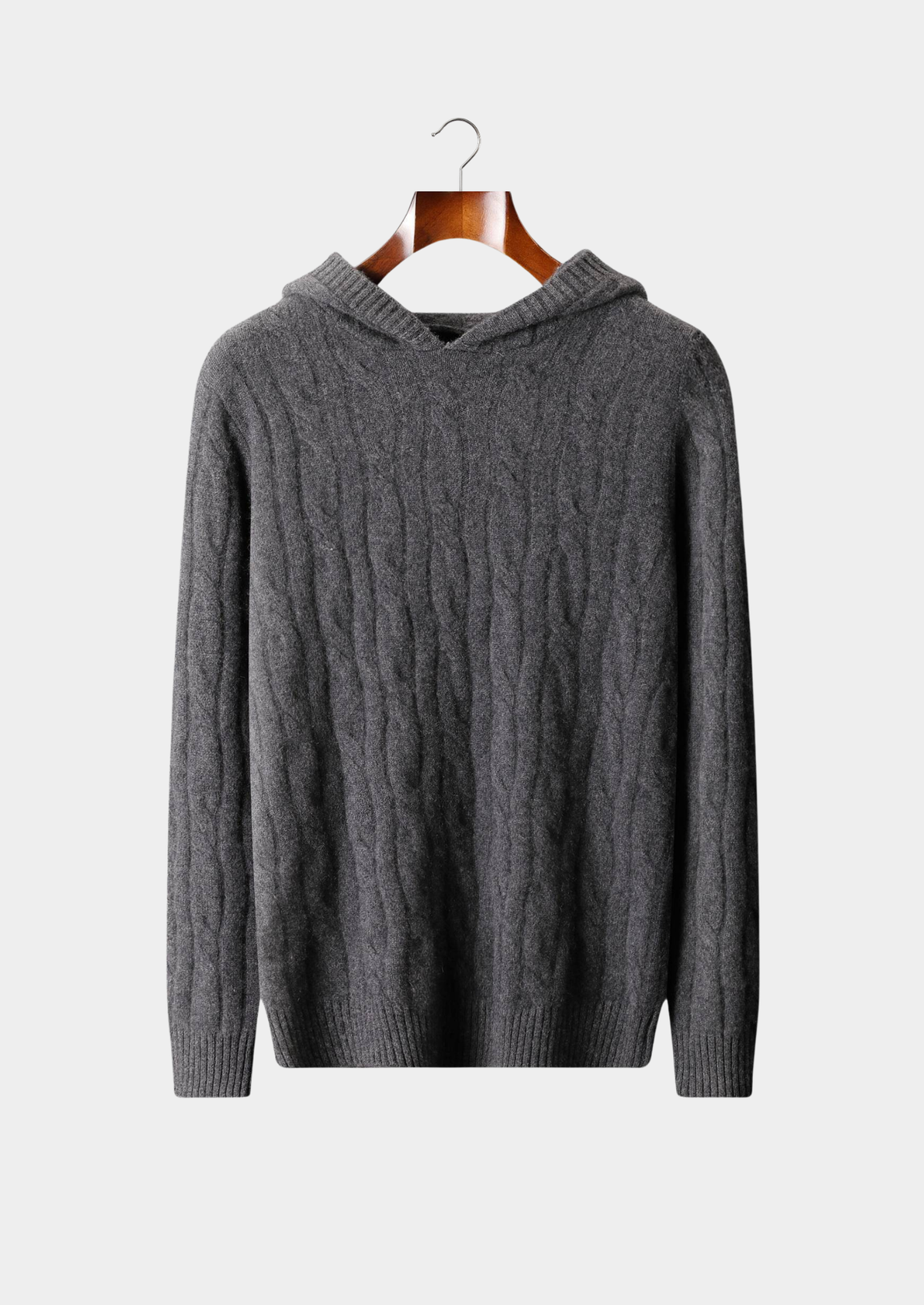 Pure Cashmere Dark Gray Cable Knit Hoodie | Solmar