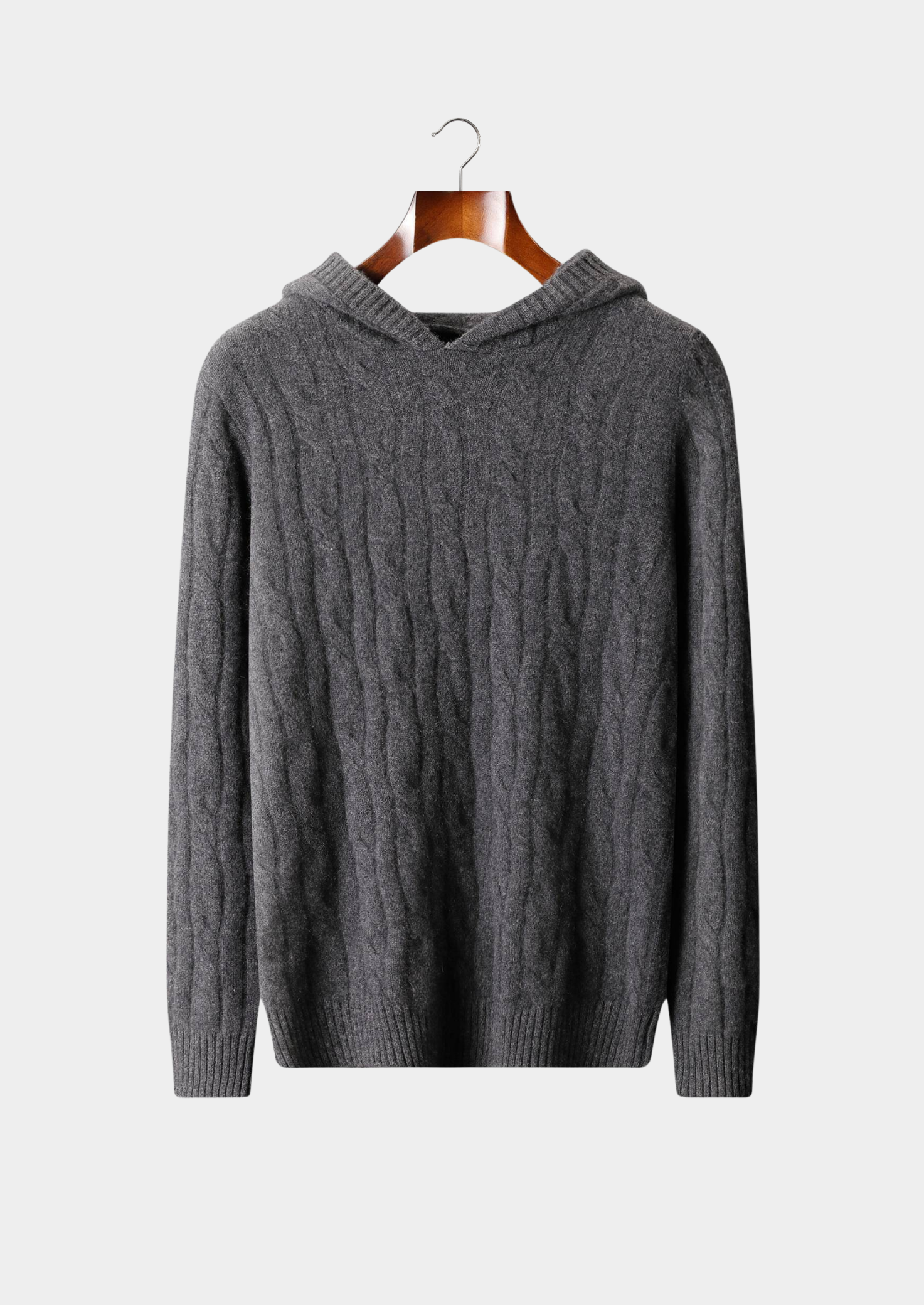 Pure Cashmere Dark Gray Cable Knit Hoodie | Solmar