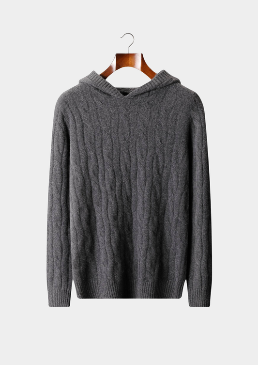Pure Cashmere Dark Gray Cable Knit Hoodie | Solmar