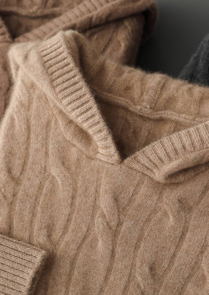 Pure Cashmere Sand Cable Knit Hoodie | Solmar