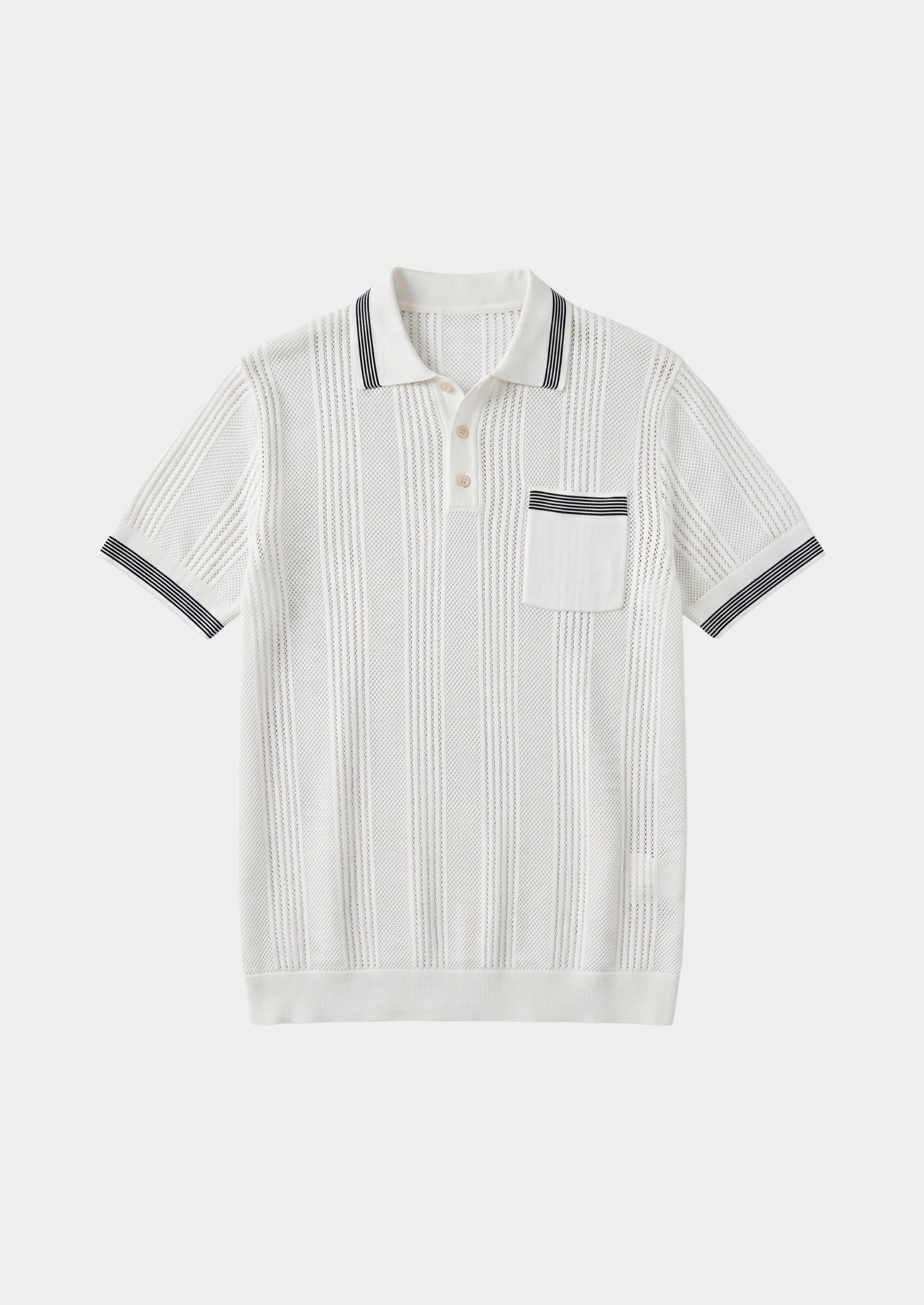 Leon White Open Knit Lightweight Polo | Solmar