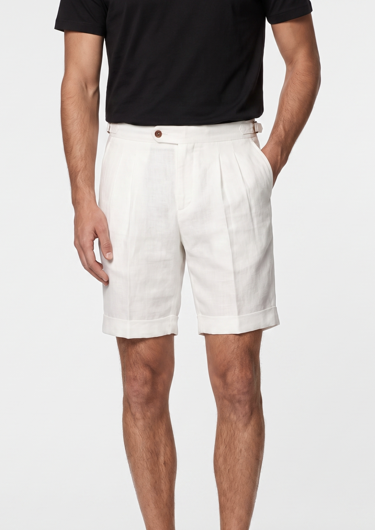 White Pleated Linen Seaside Shorts | Solmar