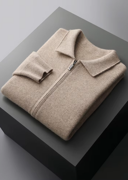 Pure Extra-Fine Merino Wool Zip Polo Cardigan | Solmar