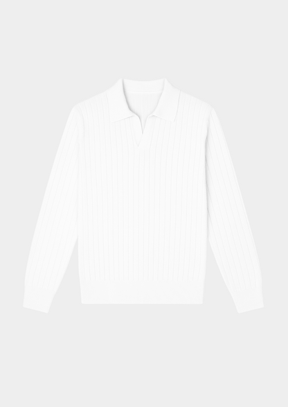 White Buttonless Ribbed Polo | Solmar