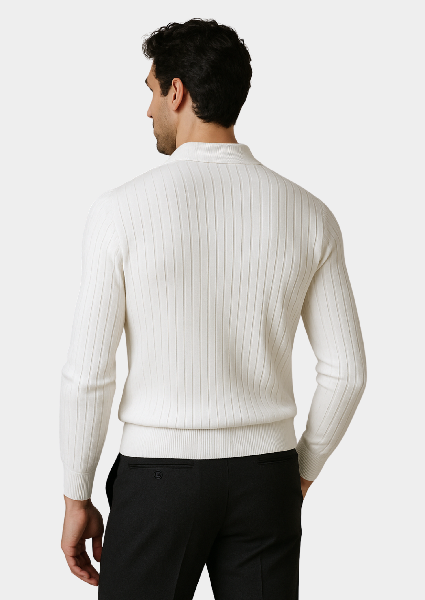 White Buttonless Ribbed Polo | Solmar
