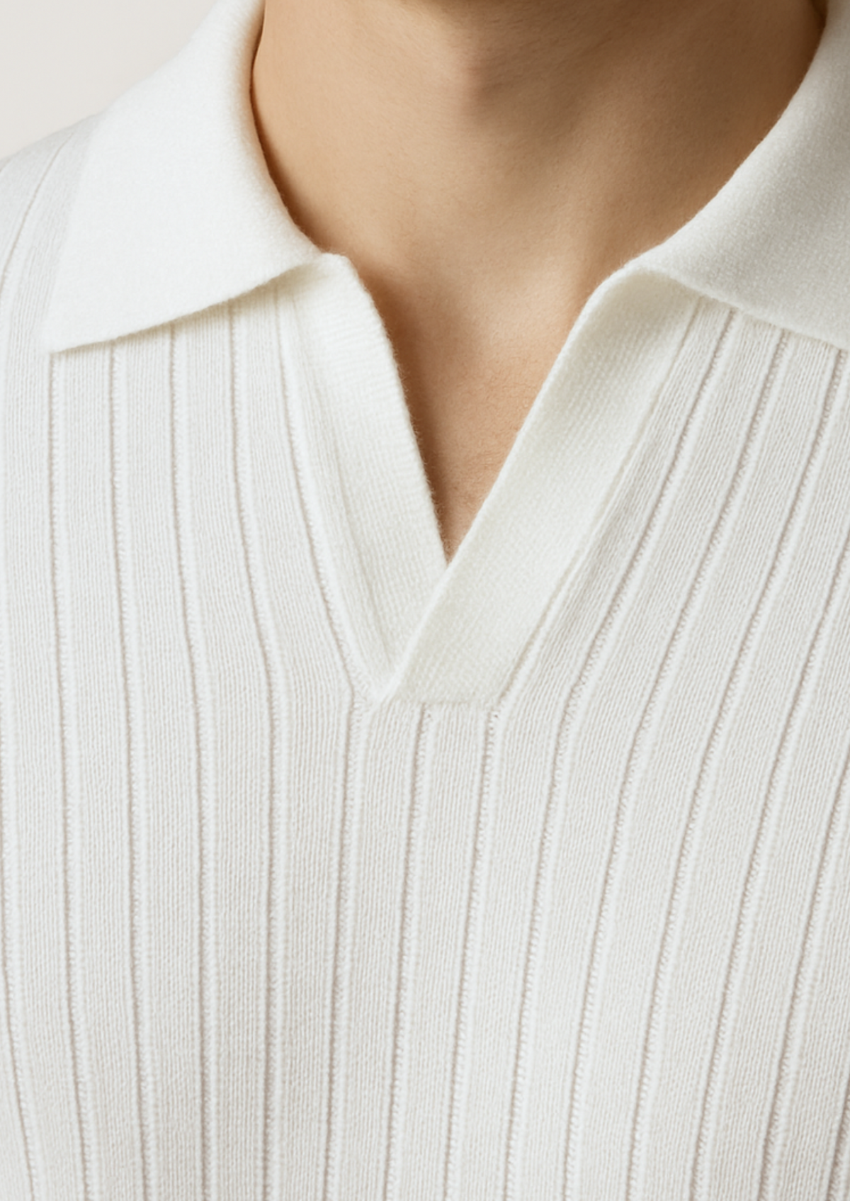 White Buttonless Ribbed Polo | Solmar
