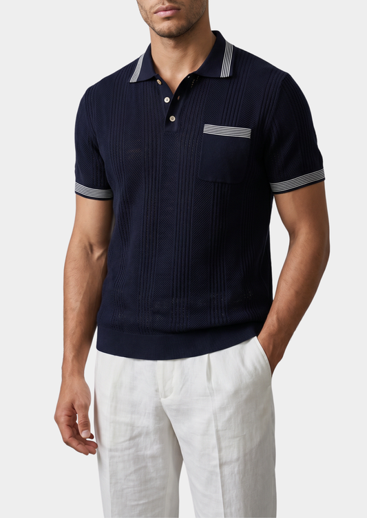 Leon Navy Blue Open Knit Lightweight Polo | Solmar