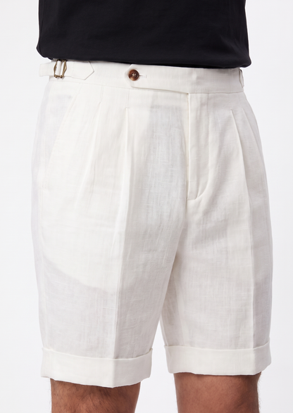 White Pleated Linen Seaside Shorts | Solmar