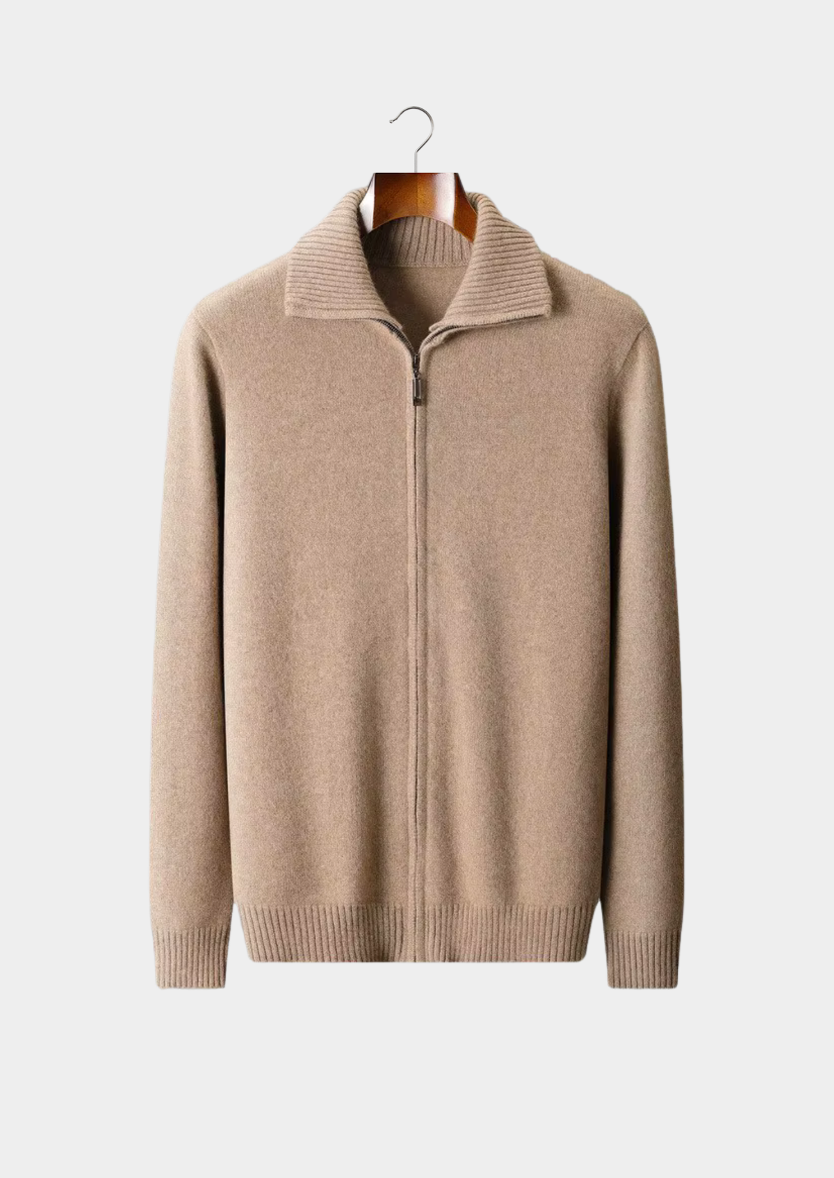 Pure Cashmere Beige Funnel Neck Cardigan | Solmar