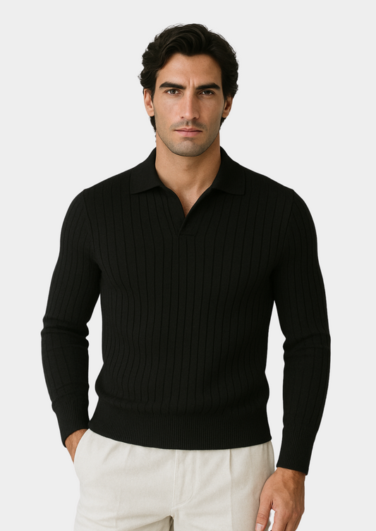 Black Buttonless Ribbed Polo | Solmar