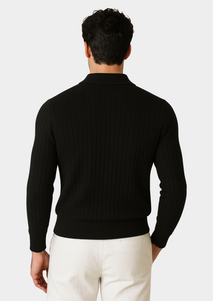 Black Buttonless Ribbed Polo | Solmar
