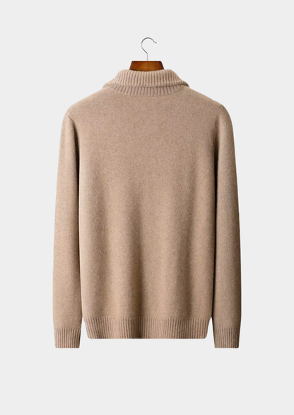 Pure Cashmere Beige Funnel Neck Cardigan | Solmar