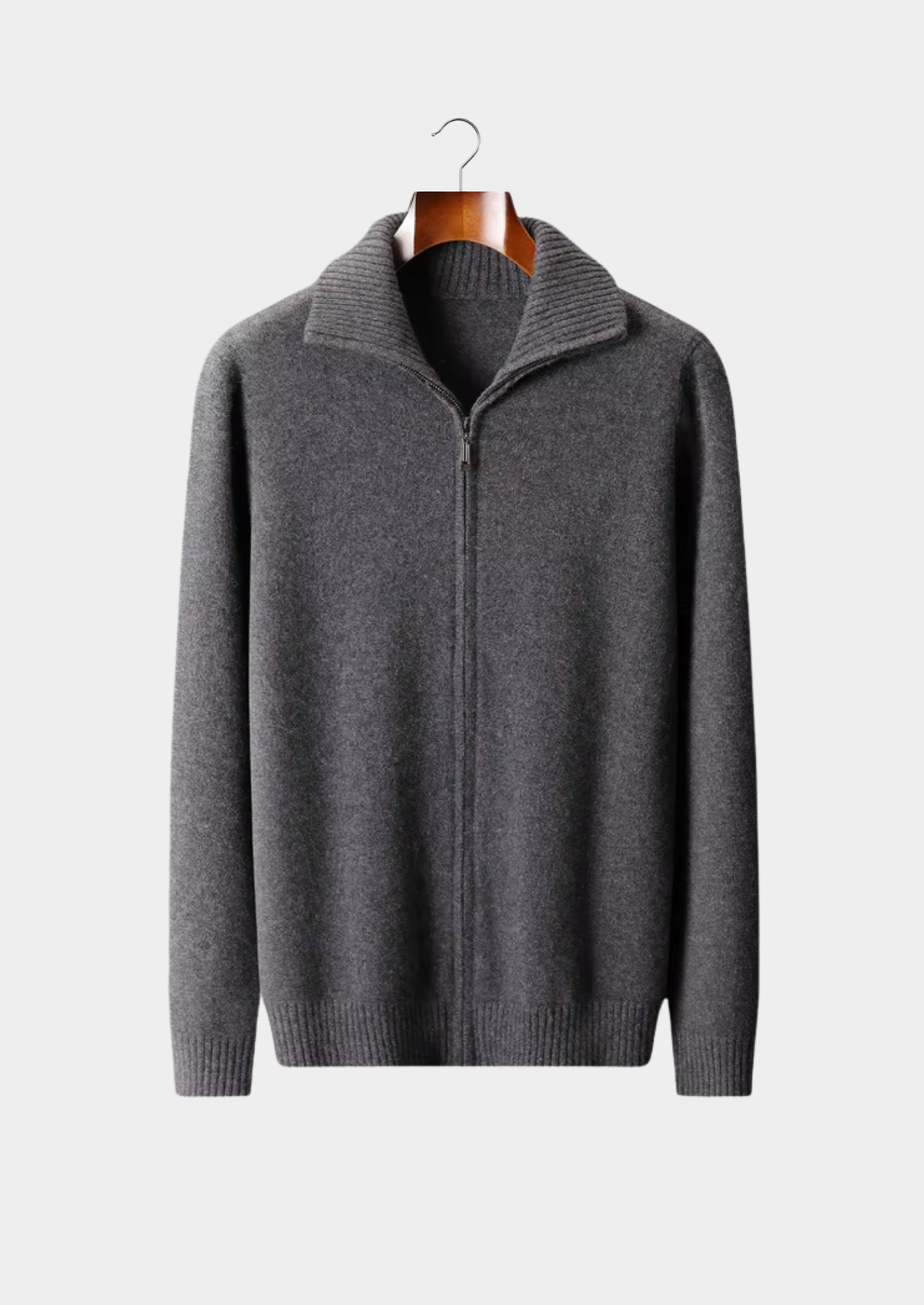 Pure Cashmere Dark Gray Funnel Neck Cardigan | Solmar