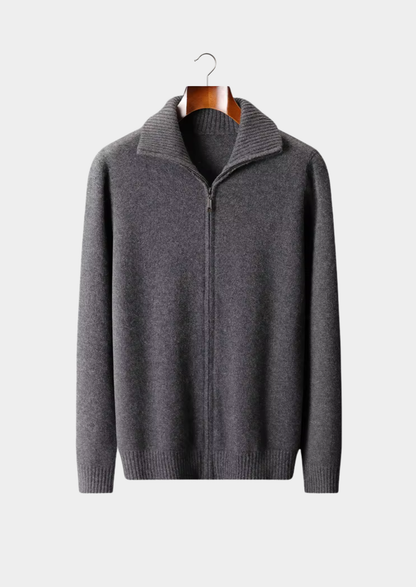 Pure Cashmere Dark Gray Funnel Neck Cardigan | Solmar