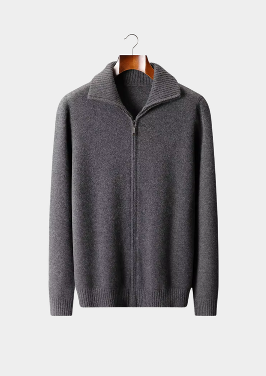 Pure Cashmere Dark Gray Funnel Neck Cardigan | Solmar