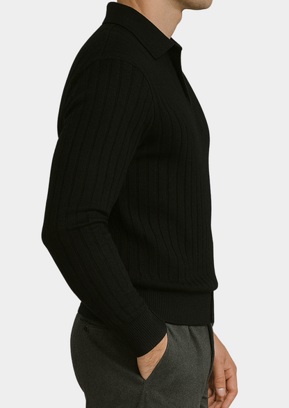Black Buttonless Ribbed Polo | Solmar