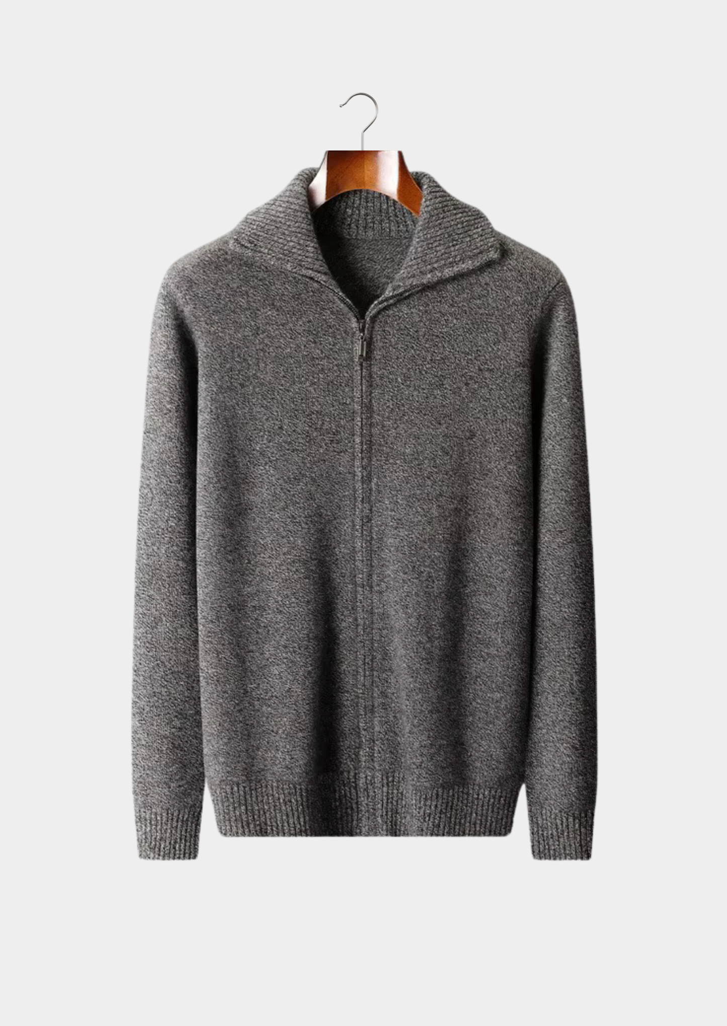 Pure Cashmere Heather Gray Funnel Neck Cardigan | Solmar