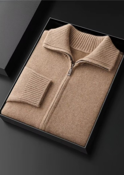 Pure Cashmere Beige Funnel Neck Cardigan | Solmar
