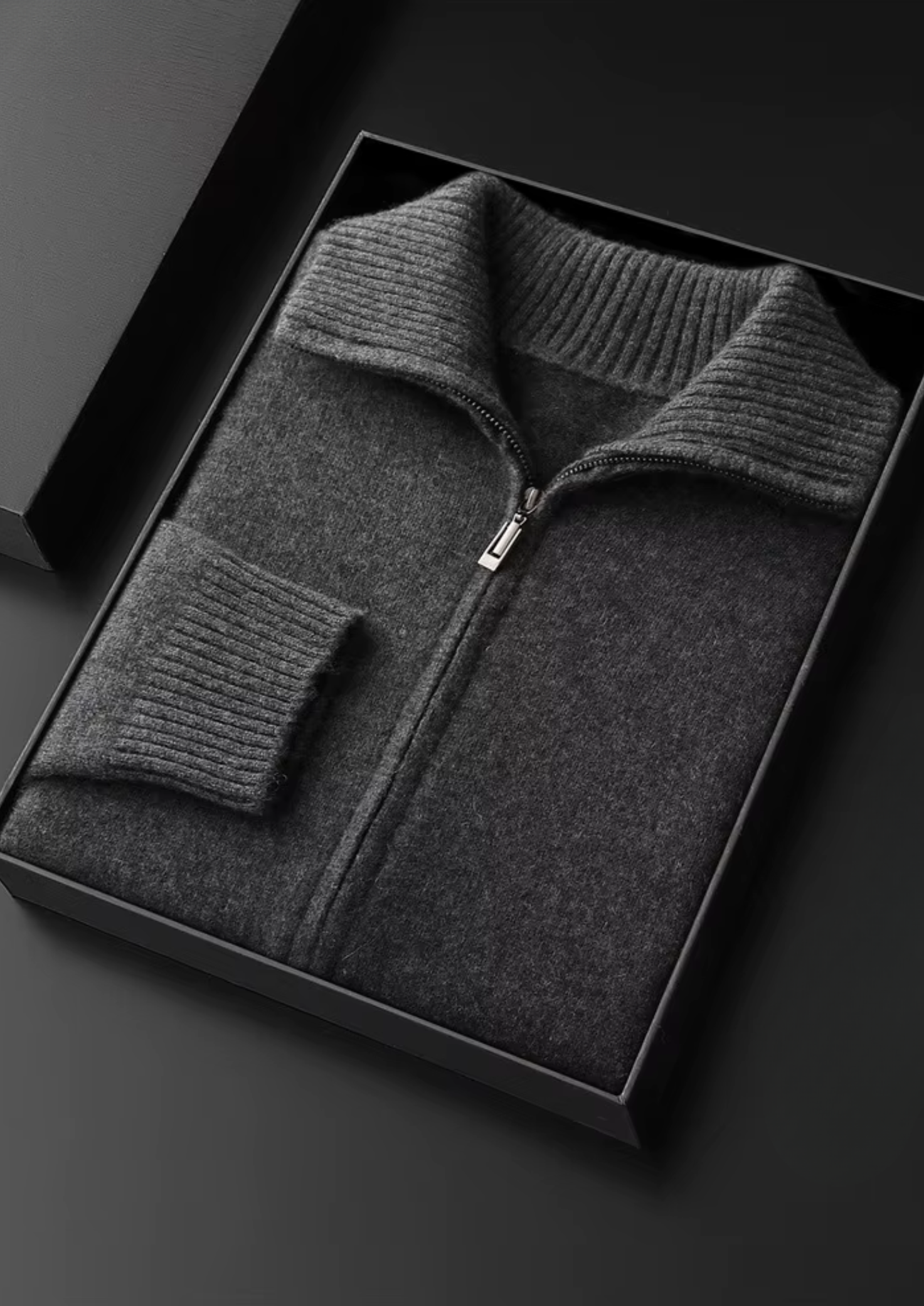 Pure Cashmere Dark Gray Funnel Neck Cardigan | Solmar