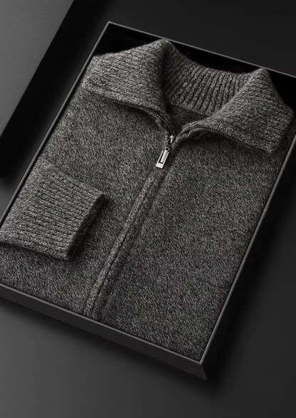 Pure Cashmere Heather Gray Funnel Neck Cardigan | Solmar