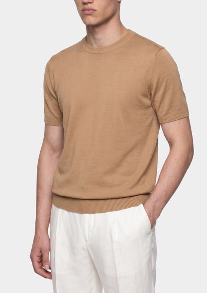 Essential Beige Knitted Crewneck T-Shirt | Solmar