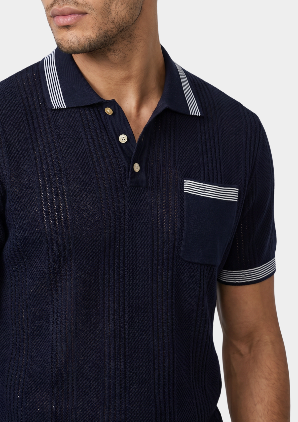 Leon Navy Blue Open Knit Lightweight Polo | Solmar